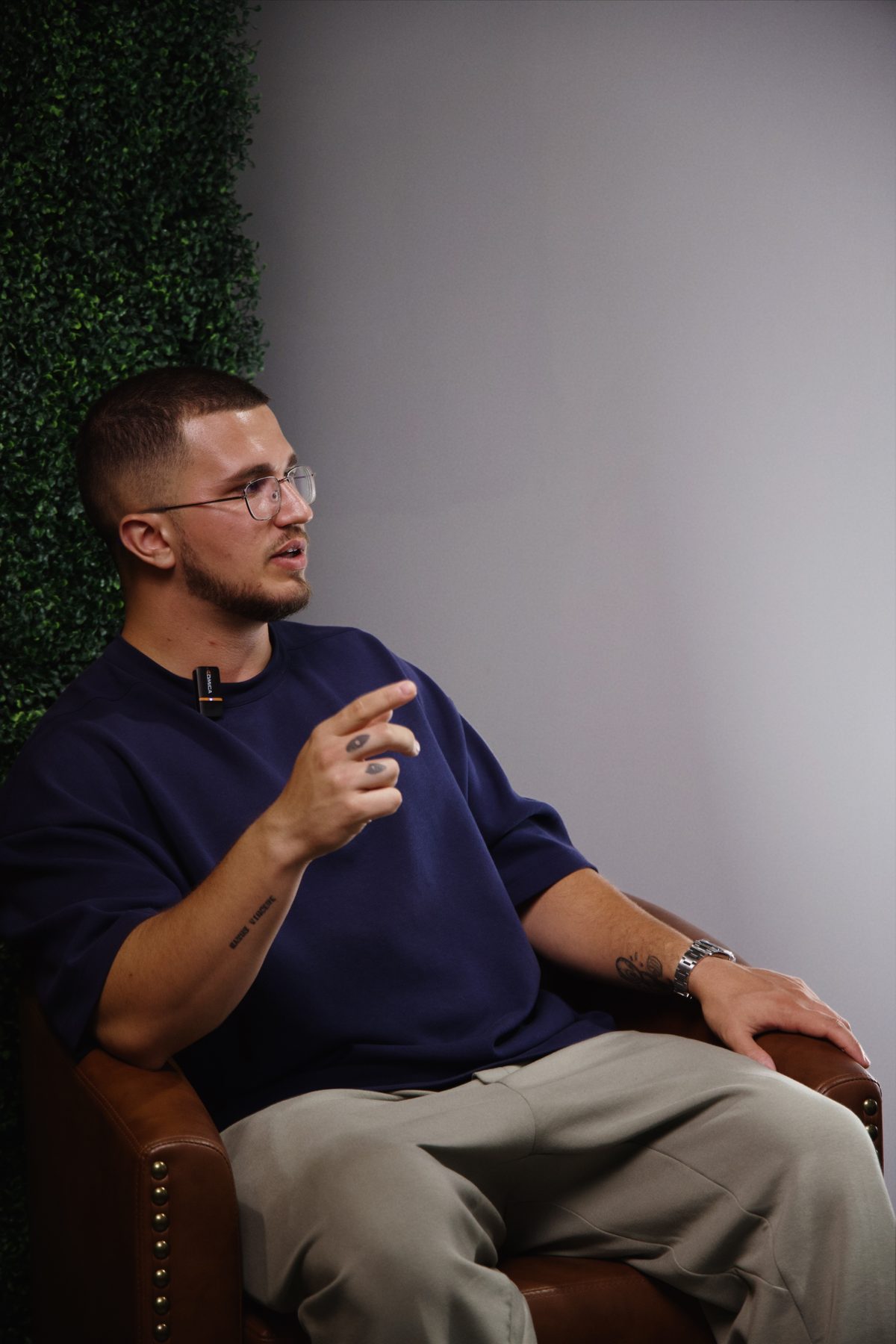 David, founder of FitLeads, mid-conversation in the studio
